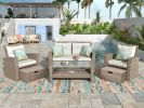 Patio Furniture Set;  4 Piece Outdoor Conversation Set All Weather Wicker Sectional Sofa with Ottoman and Cushions - Beige