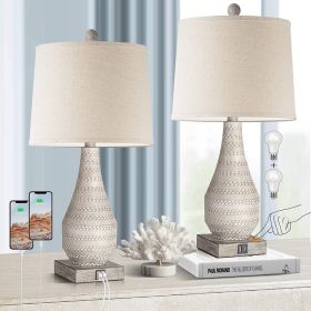 Resin Gray Desk Lamp Set of 2 with Dual USB Ports