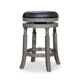 24" Counter Stool; Weathered Gray Finish; Black Leather Seat