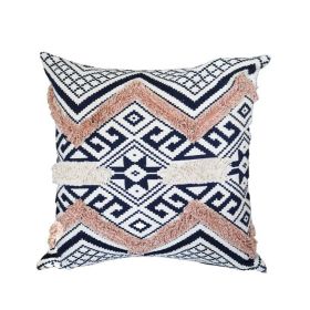 18 x 18 Handcrafted Square Jacquard Cotton Accent Throw Pillow; Geometric Tribal Pattern; White; Black; Beige - as Pic