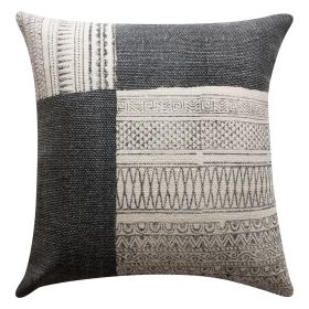 Dae 24 x 24 Square Handwoven Accent Throw Pillow; Cotton Dhurrie; Classic Kilim Pattern; Gray; Off White - as Pic
