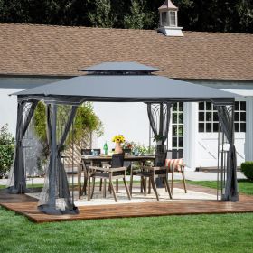 13x10 Outdoor Patio Gazebo Canopy Tent With Ventilated Double Roof And Mosquito net(Detachable Mesh Screen On All Sides); Gray Top