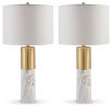 Ashley Samney Gold Finish/White Contemporary Table Lamp (Set of 2) L208394