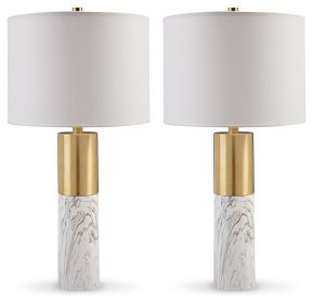Ashley Samney Gold Finish/White Contemporary Table Lamp (Set of 2) L208394