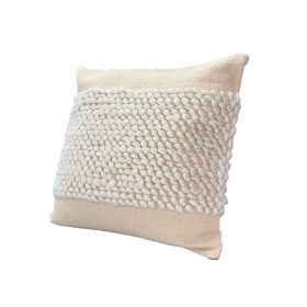20 x 20 Square Cotton Accent Throw Pillow; Soft Banded Braided Patchwork; White; Cream - as Pic