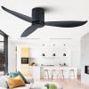 52" Low Profile Ceiling Fan No Light; Black Flush Mount Ceiling Fans without Lights