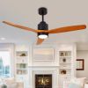 Quiet 52' Wood Ceiling Fans with Lights and Remote Moisture-proof Outdoor Ceiling Fan for Patios; 6 Speeds Ceiling Fan for Living Bedroom Kitchen; 3 L