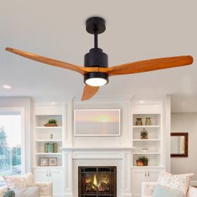 Quiet 52' Wood Ceiling Fans with Lights and Remote Moisture-proof Outdoor Ceiling Fan for Patios; 6 Speeds Ceiling Fan for Living Bedroom Kitchen; 3 L