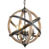 Farmhouse Chandelier Light Fixtures; 4-Light Adjustable Height Dining Room Wood Light Fixtures - as Pic