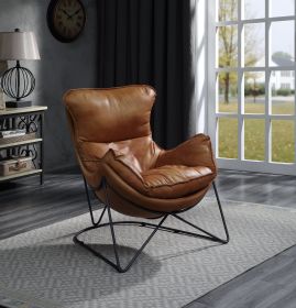 Thurshan Accent Chair in Aperol Top Grain Leather &amp; Black Finish 59945 - as Pic