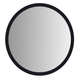 28 Inch Round Wooden Floating Beveled Wall Mirror; Black