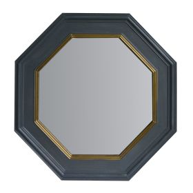 32 Inch Octagonal Shape Wooden Floating Frame Flat Wall Mirror; Gray