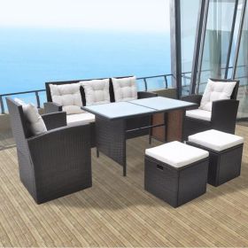 vidaXL 6 Piece Patio Dining Set with Cushions Poly Rattan Brown - Brown