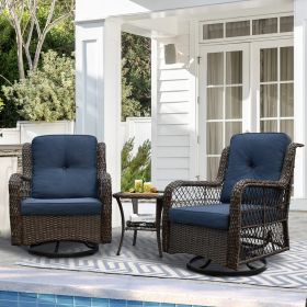 Outdoor Bistro Set 3 Pieces;  Outdoor Resin Wicker Swivel Rocker Patio Chair; Outdoor Rattan Conversation Sets - Blue