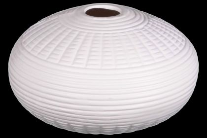Patterned Ceramic Vase In Round Shape; White; DunaWest - Default