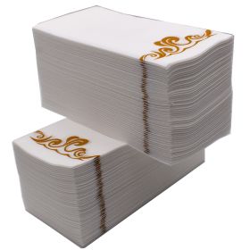 [100 Pack] Disposable Guest Towels Linen-Feel Paper Hand Towels;  Decorative Bathroom Hand Napkins for Kitchen; Weddings - Gold