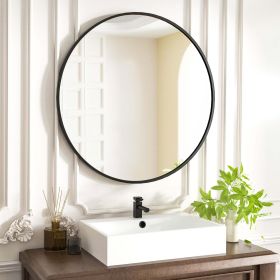 24" Wall Mirror Bathroom Mirror Wall Mounted Round Mirror; Black