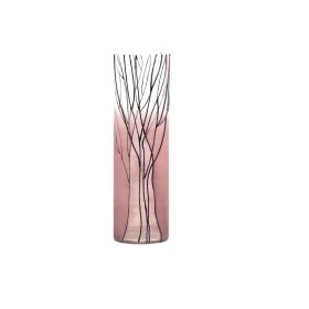 Tree on pink | Art decorated glass vase | Glass vase for flowers | Cylinder Vase| Home Decor | Large Floor Vase 16 inch - Rose - 400