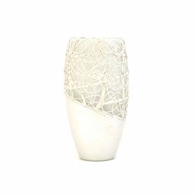 Handpainted Glass Vase for Flowers | Painted Art Glass Oval Vase | Wedding Design | Table vase 12 inch - Pearl - 300