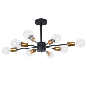 8-Light 61cm Sputnik Semi Flush Mount Ceiling Light Fixture - Black