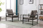 Modern Faux Leather Accent Chair with Black Powder Coated Metal Frame; Single Sofa for Living Room Bedroom; Gray - as pic