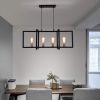 Modern Kitchen Island Light 4-Light Rectangular Chandelier Industrial Hanging Pendant Light Fixture Matte Black with Antique Brass Finish