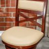 24" Counter Height X-Back Swivel Stool; Cherry Finish; Bone Leather Seat