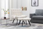 Modern Soft Velvet Fabric Material Large Width Accent Chair Leisure Chair Armchair TV Chair Bedroom Chair With Ottoman Black Legs - White Teddy