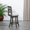 24" Counter Height X-Back Swivel Stool; Weathered Gray Finish; Beige Fabric Seat