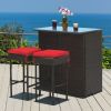 3 Pieces Patio Rattan Wicker Bar Table Stools Dining Set - Red