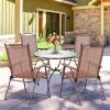 Set of 2 Patio Folding Sling Back Camping Deck Chairs - Brown