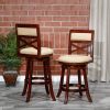 24" Counter Height X-Back Swivel Stool; Cherry Finish; Bone Leather Seat