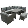 Patio Furniture Set;  6 Piece Outdoor Conversation Set;  Dining Table Chair with Bench and Cushions - Gray