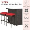 3 Pieces Patio Rattan Wicker Bar Table Stools Dining Set - Red