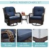 Outdoor Bistro Set 3 Pieces;  Outdoor Resin Wicker Swivel Rocker Patio Chair; Outdoor Rattan Conversation Sets - Blue