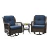 Outdoor Bistro Set 3 Pieces;  Outdoor Resin Wicker Swivel Rocker Patio Chair; Outdoor Rattan Conversation Sets - Blue