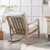 Solid Wood Rocking Chair; Linen Fabric Upholstered Comfy Accent Chair for Porch; Garden Patio; Balcony; Living Room and Bedroom; Beige - as Pic