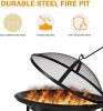 Bosonshop 22'' Outdoor Wood Burning BBQ Grill Firepit Bowl w/Spark Round Mesh Spark Screen Cover Fire Poker Patio Steel Fire Pit Bonfire