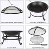 Bosonshop 22'' Outdoor Wood Burning BBQ Grill Firepit Bowl w/Spark Round Mesh Spark Screen Cover Fire Poker Patio Steel Fire Pit Bonfire