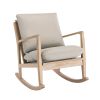Solid Wood Rocking Chair; Linen Fabric Upholstered Comfy Accent Chair for Porch; Garden Patio; Balcony; Living Room and Bedroom; Beige - as Pic