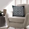 20 x 20 Modern Square Cotton Accent Throw Pillow; Mandala Design Pattern; Black; White - as Pic