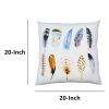 20 x 20 Modern Square Cotton Accent Throw Pillow; Printed Feather Patterned Design; White; Multicolor - as Pic