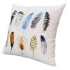 20 x 20 Modern Square Cotton Accent Throw Pillow; Printed Feather Patterned Design; White; Multicolor - as Pic