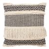 18 x 18 Fringed Square Cotton Boho Style Accent Throw Pillow; Diamond Pattern; Black; White; DunaWest - Default