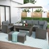 Patio Furniture Set;  6 Piece Outdoor Conversation Set;  Dining Table Chair with Bench and Cushions - Gray