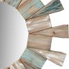 Round Wooden Decor Wall Mirror with Triangular Plank Accent; Brown; DunaWest