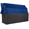 Outdoor Patio Rectangle Daybed with Retractable Canopy, Wicker Furniture Sectional Seating with Washable Cushions - Blue