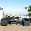 6-Piece Outdoor Wicker Sofa Set, Patio Rattan Dinning Set, Sectional Sofa with Thick Cushions and Pillows, Plywood Table Top- Gray