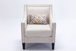 accent armchair living room chair with nailheads and solid wood legs Beige Linen - Beige