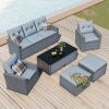 6-piece All-Weather Wicker PE rattan Patio Outdoor Dining Conversation Sectional Set with coffee table, ottomans, removable cushions - Gray